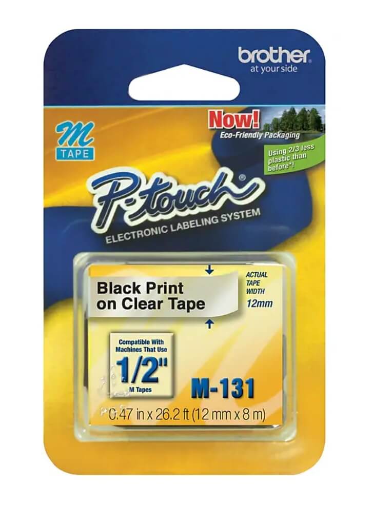 Fita Brother M-131 12mm Preto/Transparente - Impressorajato